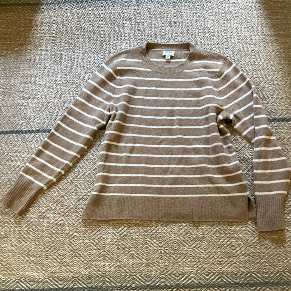 J. Crew Brown and White Striped Sweater